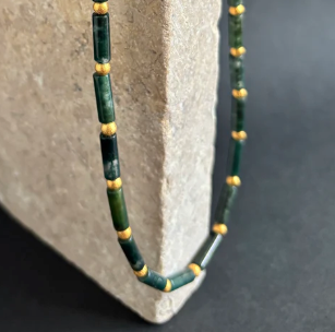 BEA JARENO - Plethora Tirona Necklace, Green Moss Agate & 24ct Gold Vermeil