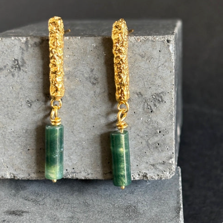 BEA JARENO - Plethora Tirona Drop Earrings, Green Moss Agate & 24ct Gold Vermeil
