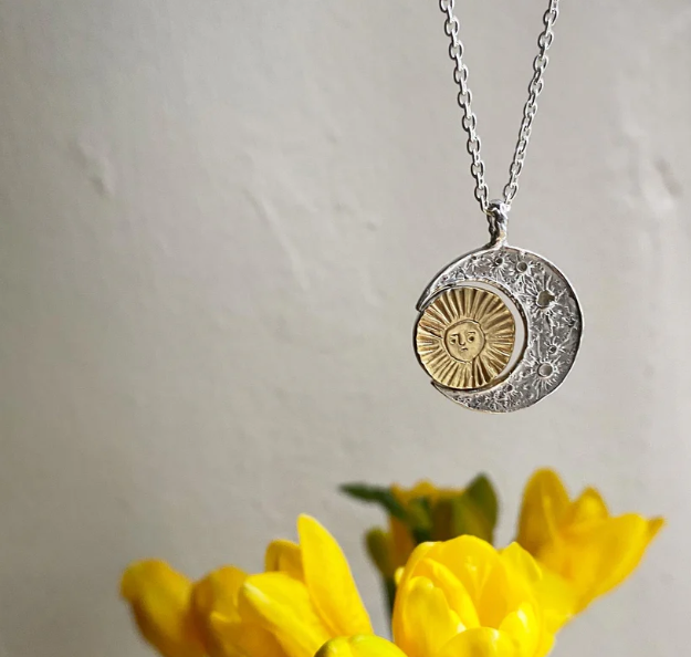 MOMOCREATURA - Silver Crescent Moon & Gold Sun Necklace