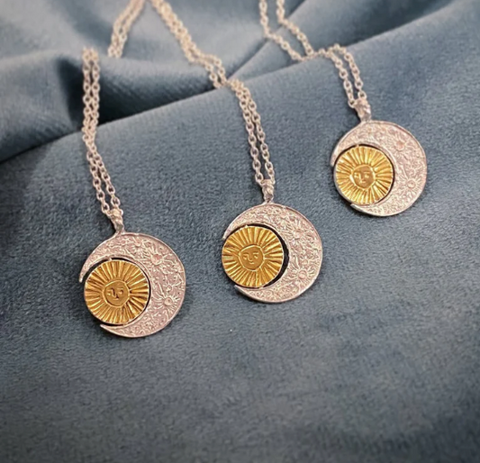 MOMOCREATURA - Silver Crescent Moon & Gold Sun Necklace
