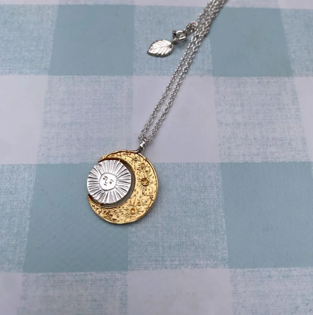 MOMOCREATURA - Silver Crescent Moon & Gold Sun Necklace