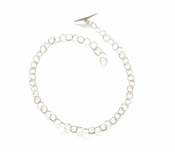 BEA JARENO Afiok single length necklace silver signature textured links and quill clasp, adjustable 19''/49cm