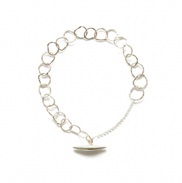 BEA JARENO Afiok signature textured links bracelet with signature quill clasp and safety chain recycled sterling silver