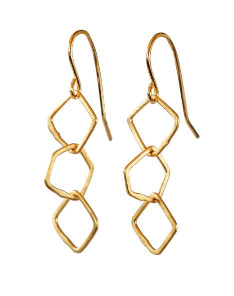 BEA JARENO  Indian summer three irregular links hook earrings recycled 24ct yellow gold vermeil