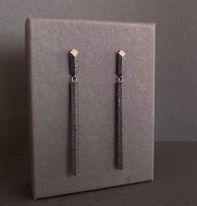 LUCY THOMPSON - Angled BAR Drop Earrings, oxidised silver