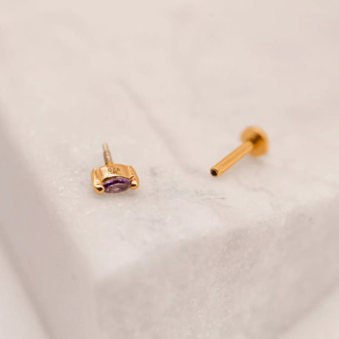 CLAIRE HILL - Amethyst Cubic Zirconia Gold Labret Earring