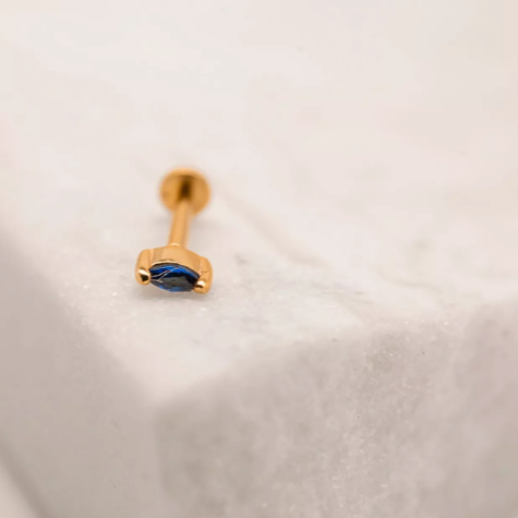CLAIRE HILL - Sapphire Cubic Zirconia Gold Labret Earring