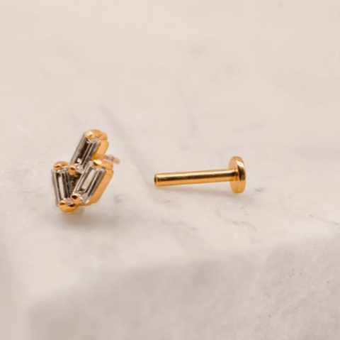CLAIRE HILL - Triple Cubic Zirconia Gold Labret Earring