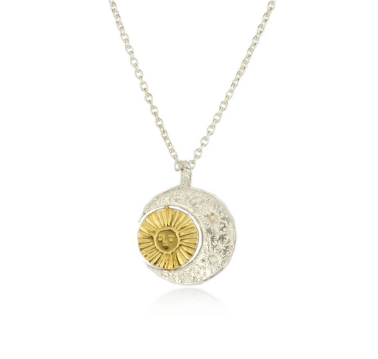 MOMOCREATURA - Silver crescent moon & gold sun necklace