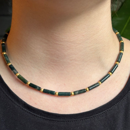 BEA JARENO - Plethora Tirona Necklace, Green Moss Agate & 24ct Gold Vermeil