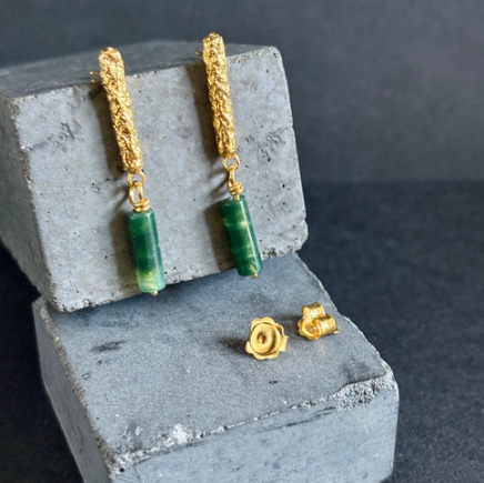 BEA JARENO - Plethora Tirona Drop Earrings, Green Moss Agate & 24ct Gold Vermeil