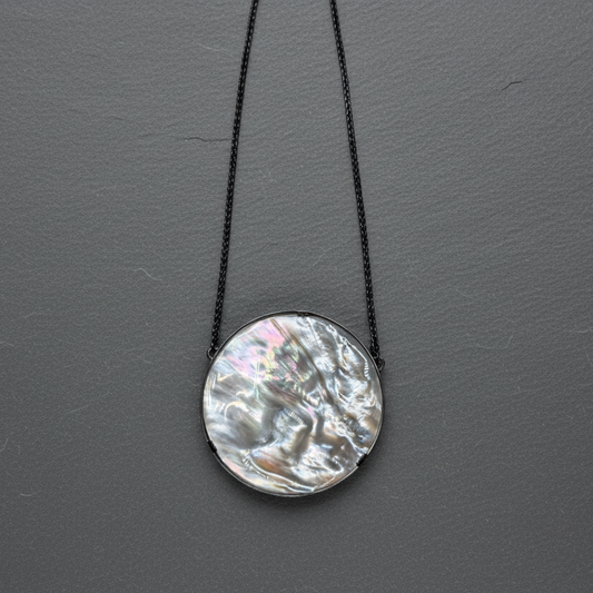 ANNE MORGAN - Seren-Y-Mor Mother of Pearl pendant on oxidised chain