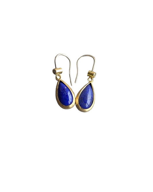 ANNE MORGAN - Lapis earrings with diamond set in 18ct yellow gold
