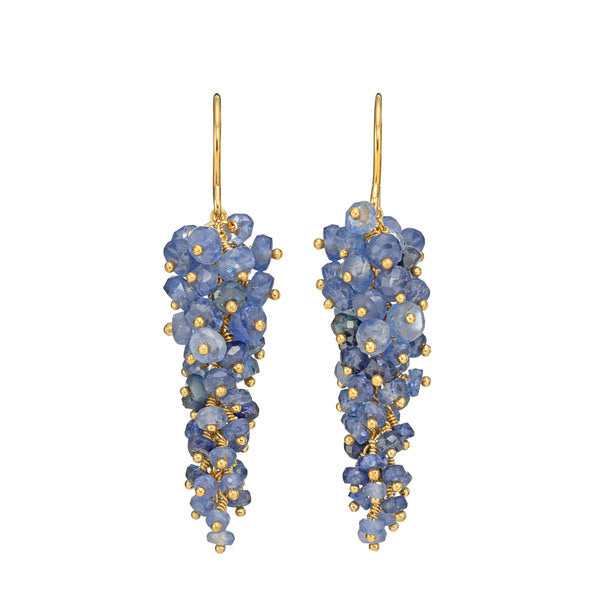 KATE WOOD - Grape Earrings: Sapphire, Yellow Gold Vermeil