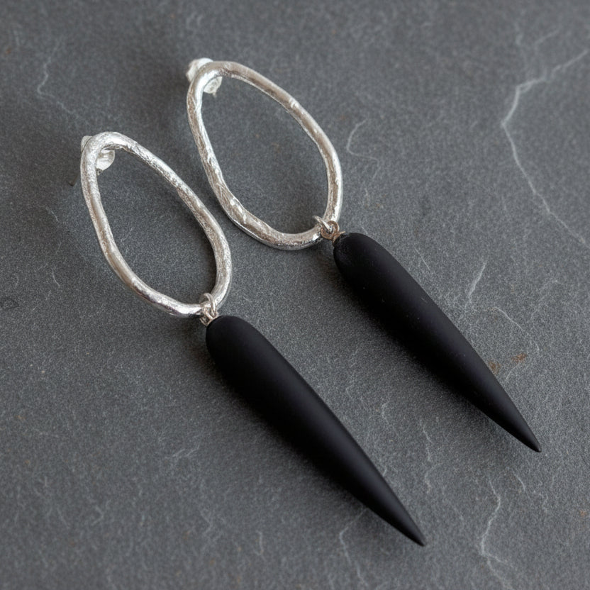 ANNE MORGAN - Moonlink Studs with Frosted Black Matte Agate