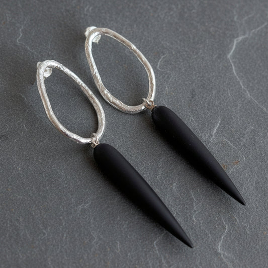 ANNE MORGAN - Moonlink Studs with Frosted Black Matte Agate