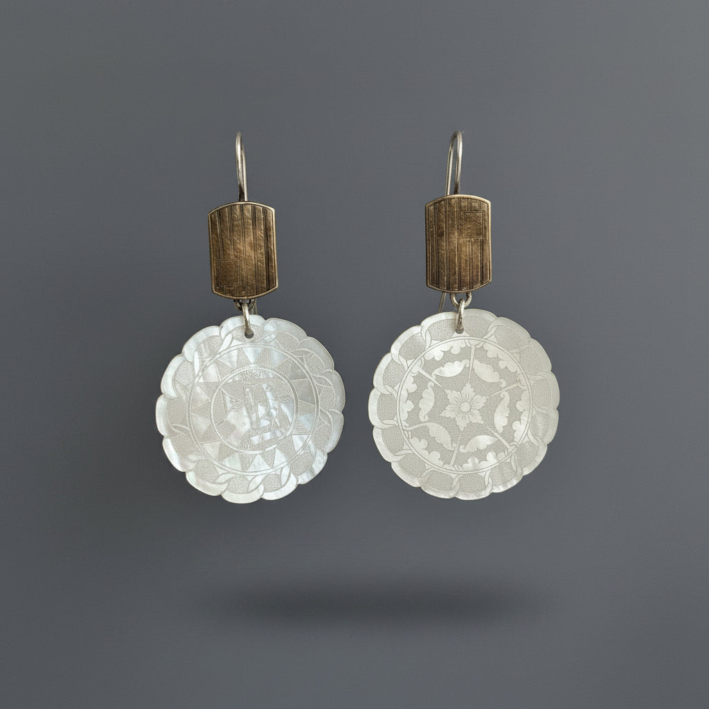 ANNE MORGAN - Eliza - Vintage Cufflink Earrings with Mother of Pearl