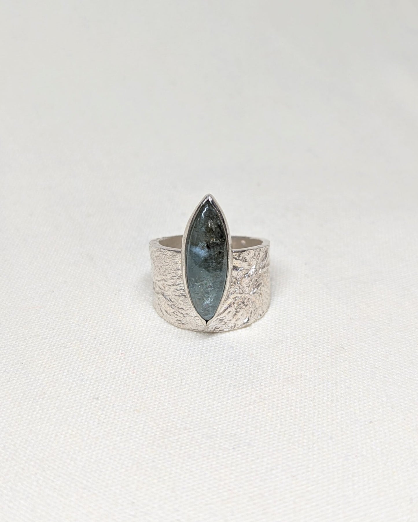 Sterling silver luna ring with marquise Cab aqua