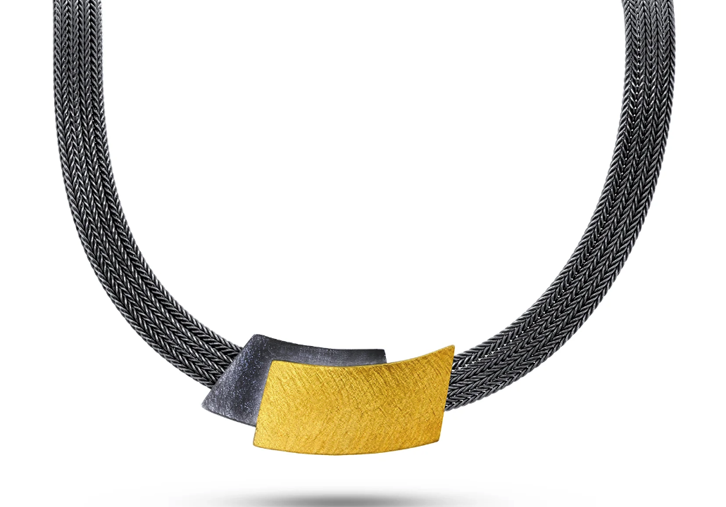 MANU - Oxidised silver and yellow gold geometric fox chain necklace