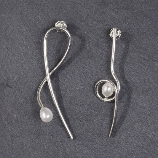 ANNE MORGAN - Athena Asymetrical (swoop & loop) long wire studs with pearls