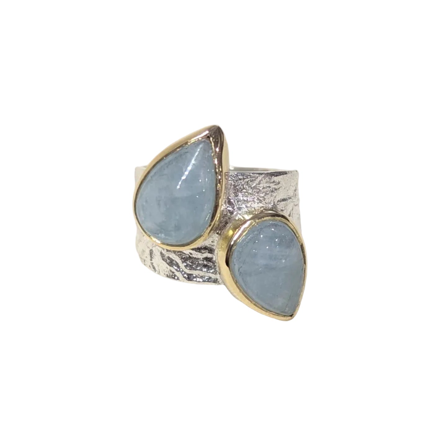ANNE MORGAN - Luna ring with two pair shape cabochon aquamarines