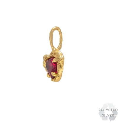 LOVENESS LEE - Red Ruby Heart necklace - 18ct gold plated recycled sterling silver with lab grown ruby