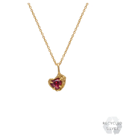 LOVENESS LEE - Red Ruby Heart necklace - 18ct gold plated recycled sterling silver with lab grown ruby