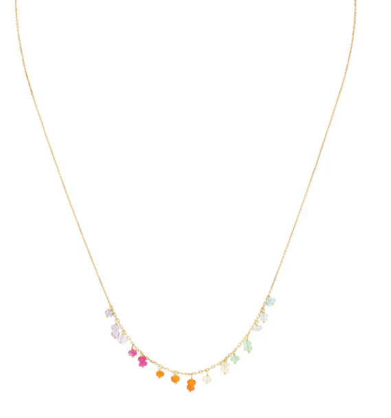 SWEET PEA Fine Jewellery - 18ct yellow gold chain necklace with a rainbow of precious beads length 16"