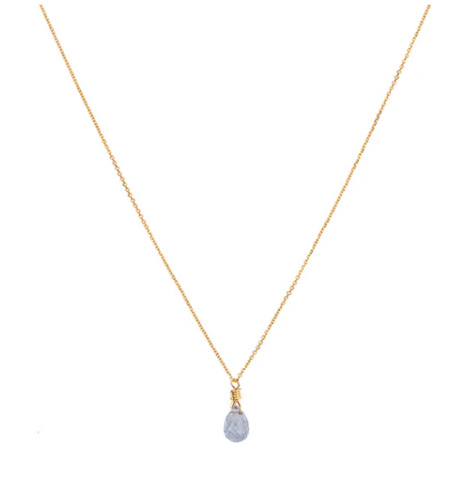 SWEET PEA Fine Jewellery -  18ct yellow gold fine chain necklace with single blue sapphire drop (0.72cts) length 18"