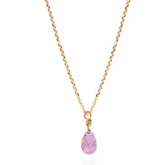 SWEET PEA Fine - Jewellery -  18ct yellow gold fine chain necklace with single pink sapphire drop (0.63cts) length 18"