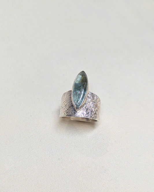 Sterling silver luna ring with marquise Cab aqua