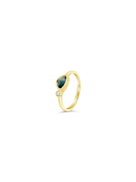 9ct Yellow gold parti freeform sapphire rub over with diamond