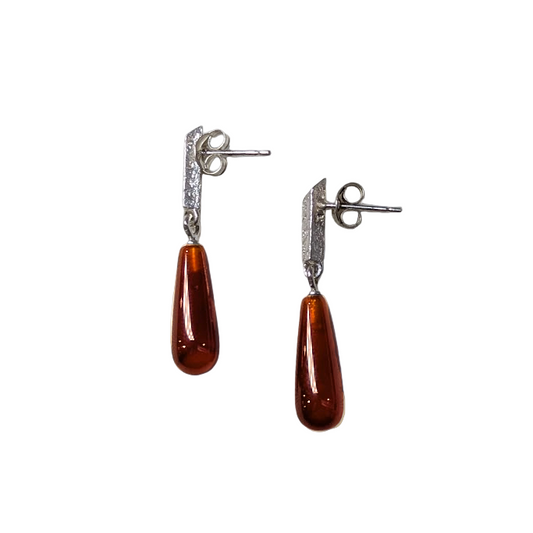 LUCY THOMPSON - Angled bar small studs with carnelian in silver