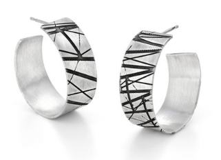 JODIE HOOK - Striation 1 Oxidised Silver Hoop Earring - 10mm