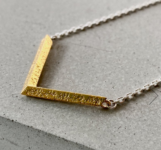 LUCY THOMPSON - Gold plated bar angled chevron necklace on a sterling silver chain