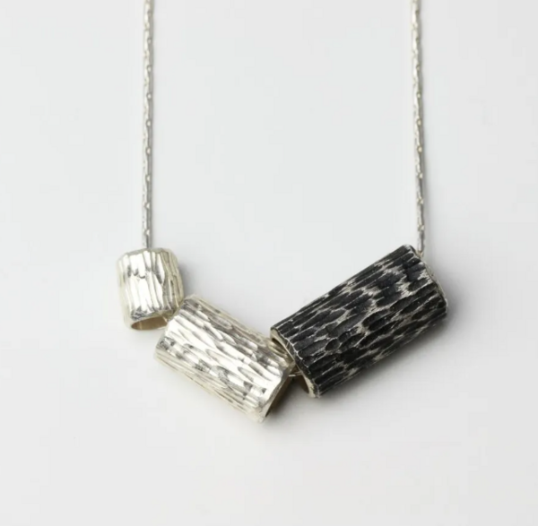 REBECCA BURT  Flux necklace with 2x silver beads, 1x oxidised silver bead