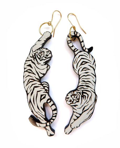 ROSITA BONITA - Exotica Leaping Tiger Earrings - white