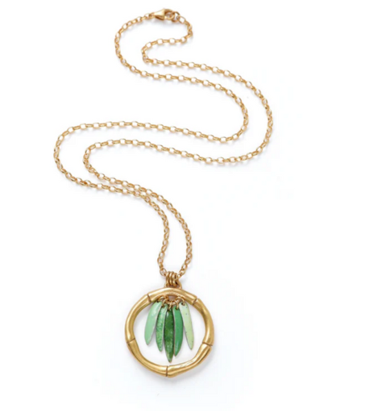 ROSITA BONITA - Bam Boo Betty necklace, gold vermeilwith green enamel leaves