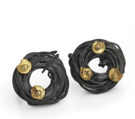 SHIMARA CARLOW  - Oxidised silver acorn cup wrap studs