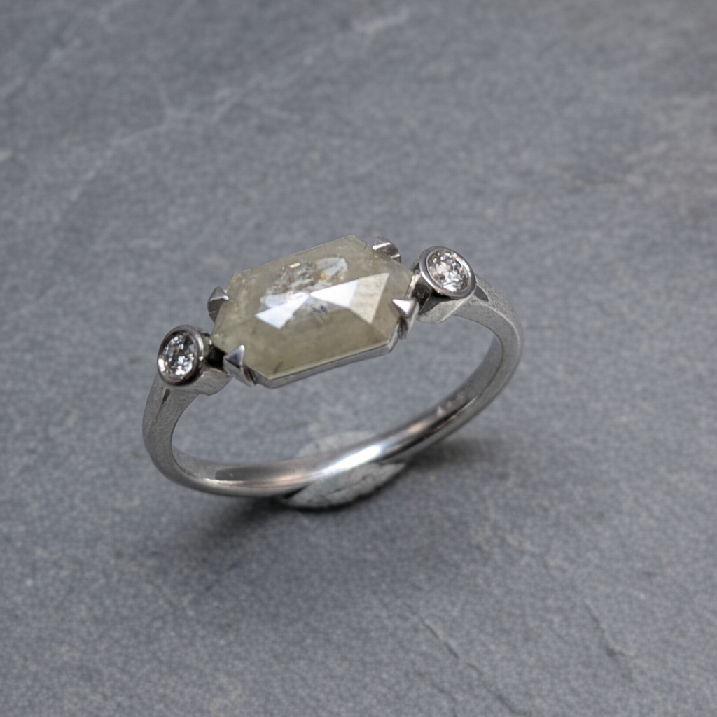 ANNE MORGAN - Hex Diamond with Brilliant White Diamonds 18ct white gold