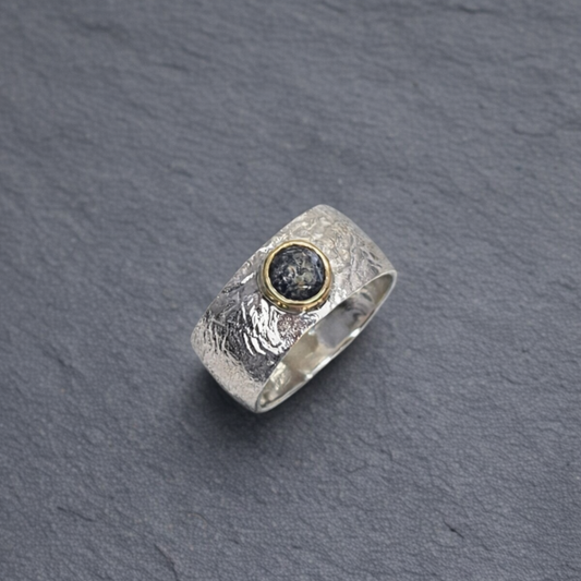 ANNE MORGAN  - Silver Orb ring with 18ct salt and pepper diamond