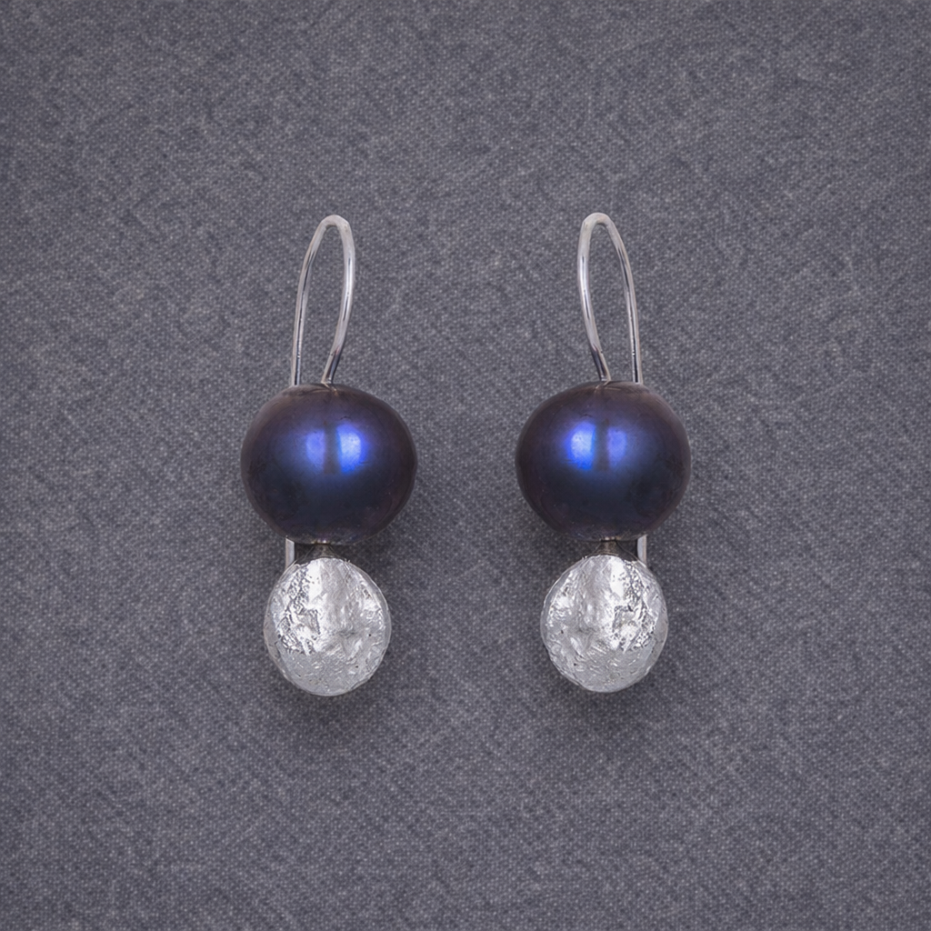ANNE MORGAN - Moondot Pearl Drop Earrings in Sterling Silver