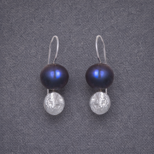 ANNE MORGAN - Moondot Pearl Drop Earrings in Sterling Silver