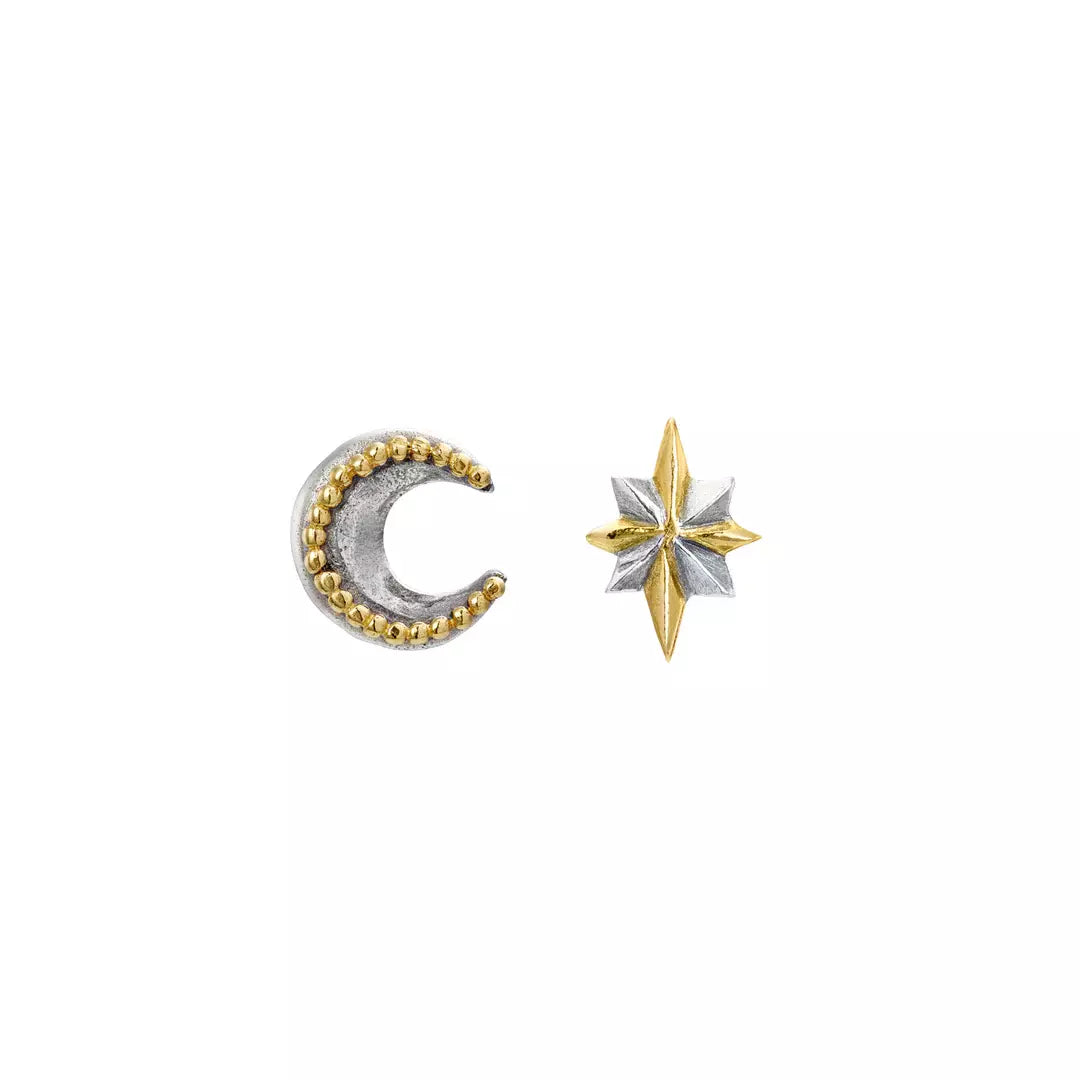 SOPHIE HARLEY - Mini Moon and Star Stud Earrings