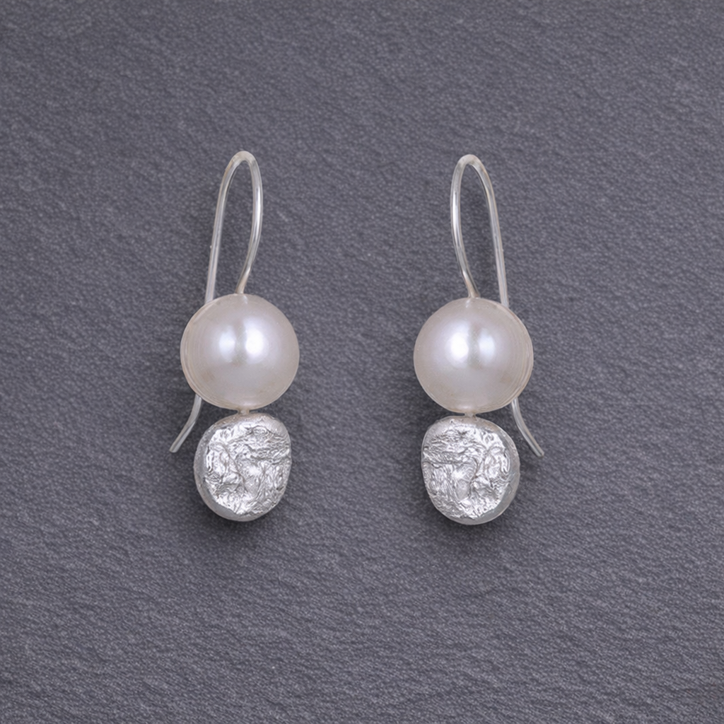 ANNE MORGAN - Moondot Pearl Drop Earrings in Sterling Silver