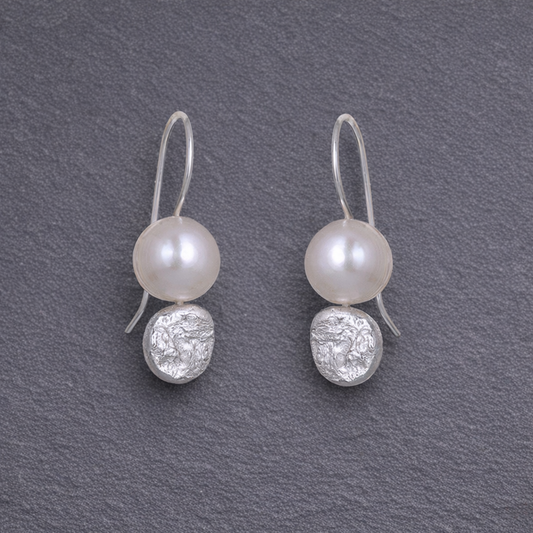 ANNE MORGAN - Moondot Pearl Drop Earrings in Sterling Silver