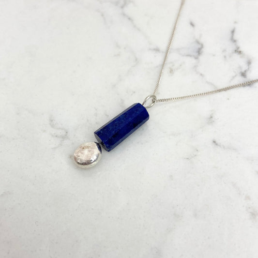 ANNE MORGAN - Moondot Semi precious Stone Necklace Silver