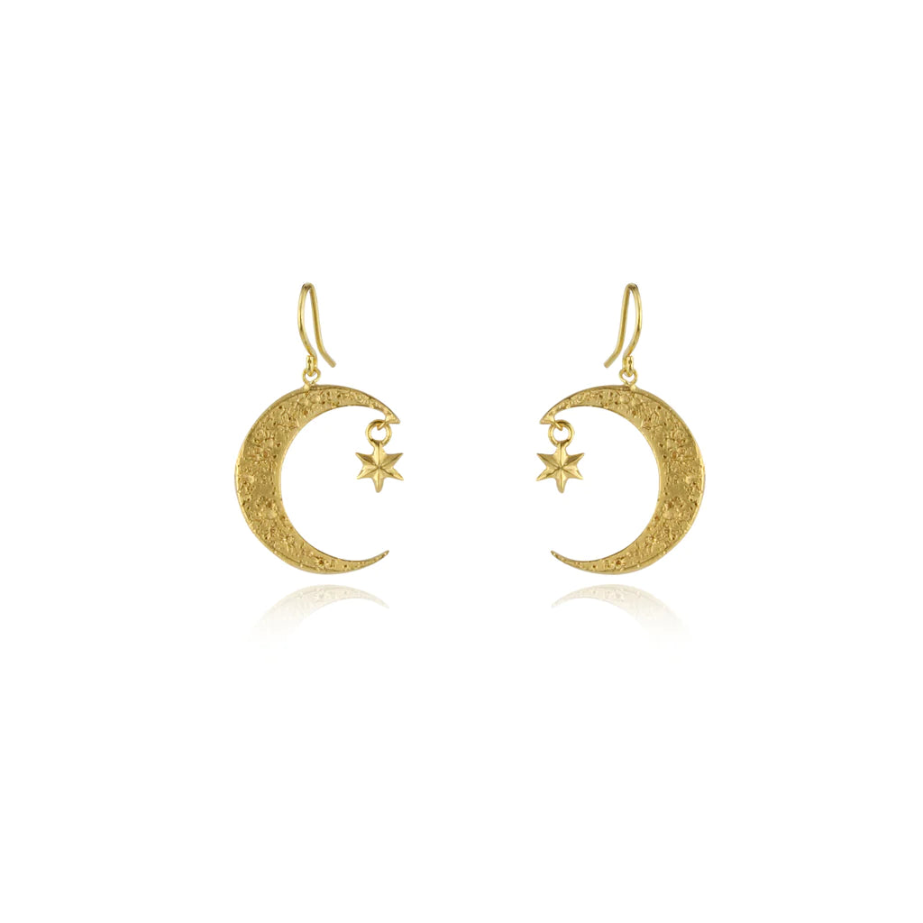 MOMOCREATURA - Crescent Moon & Star Earrings Gold Vermeil
