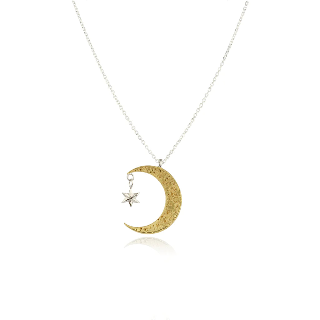 MOMOCREATURA - Crescent Moon & Star Necklace Silver x Yellow Gold Plated 