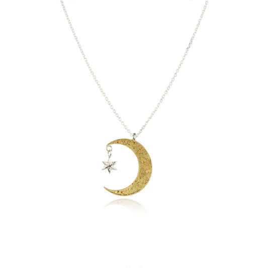 MOMOCREATURA - Crescent Moon & Star Necklace Silver x Yellow Gold Plated 